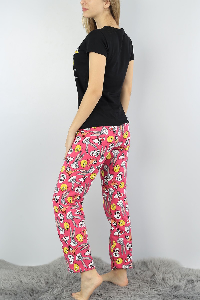 Siyah Baskılı Bayan Pijama Takımı 54390