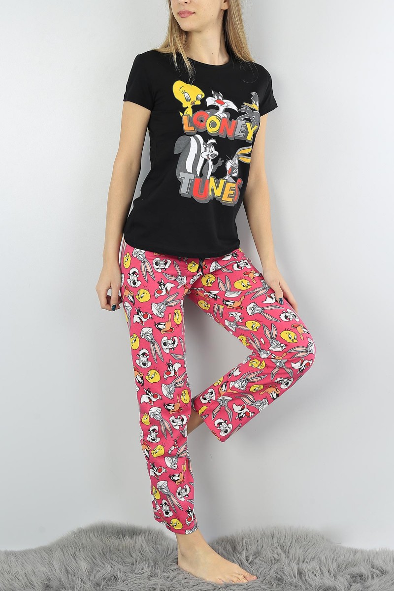 Siyah Baskılı Bayan Pijama Takımı 54390