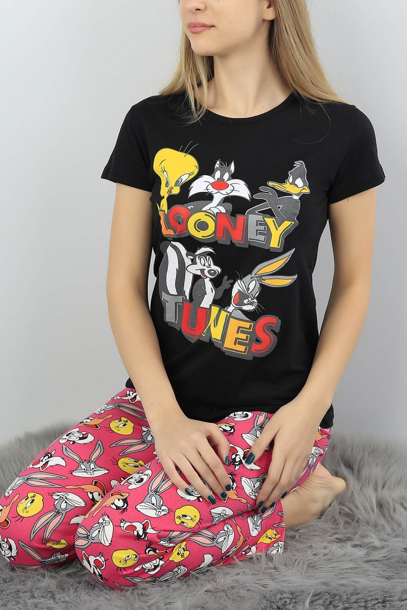 Siyah Baskılı Bayan Pijama Takımı 54390