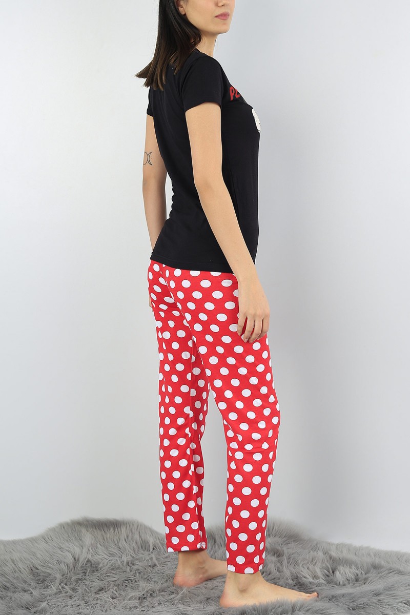 Siyah Baskılı Bayan Pijama Takımı 54407