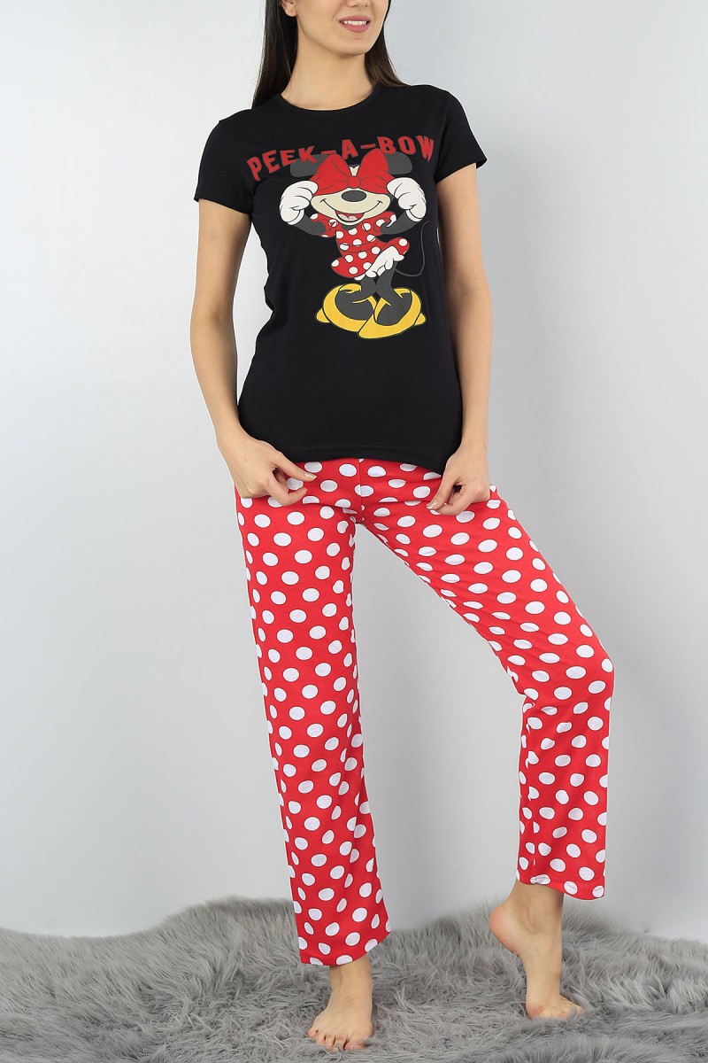 Siyah Baskılı Bayan Pijama Takımı 54407