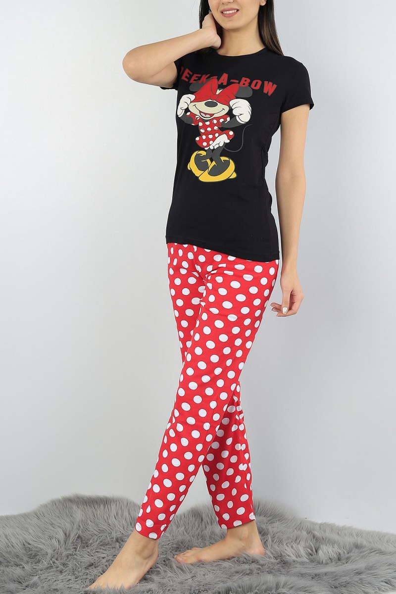 Siyah Baskılı Bayan Pijama Takımı 54407
