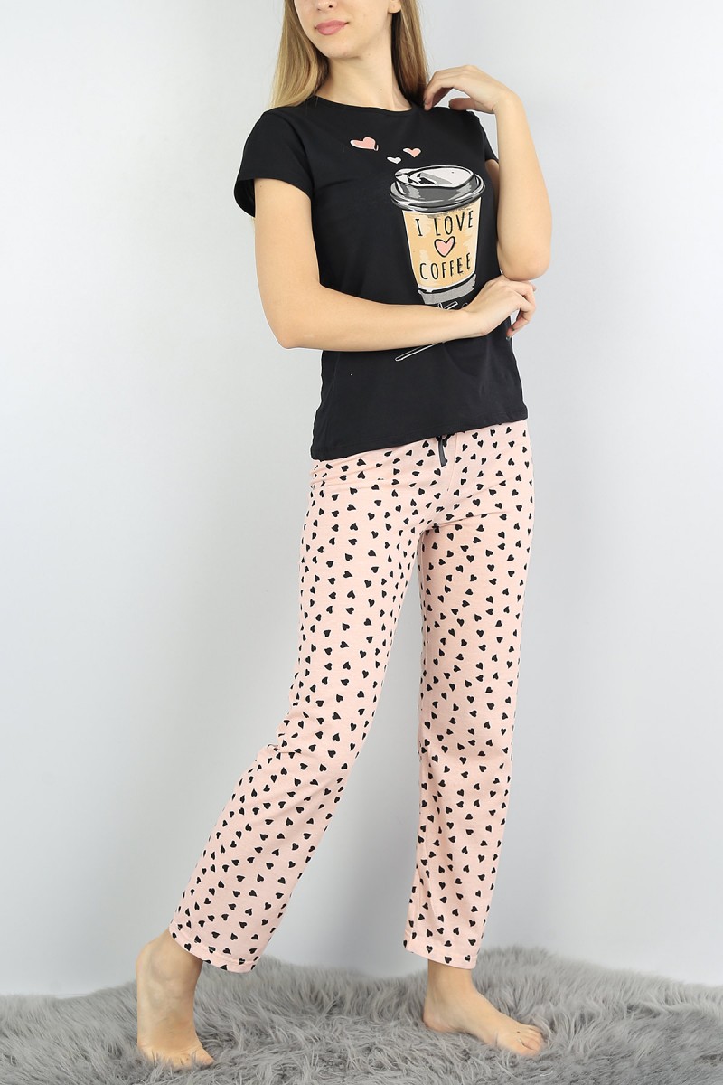 Siyah Baskılı Bayan Pijama Takımı 54409