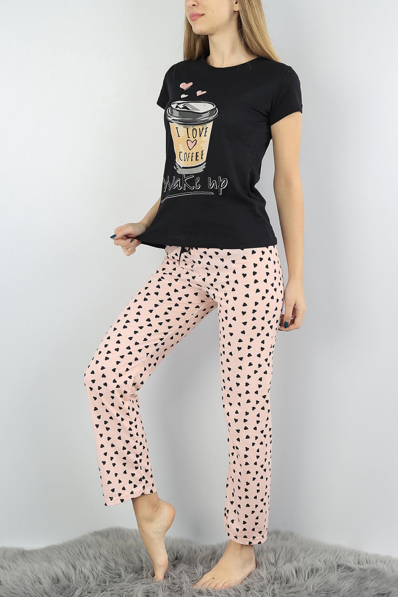 Siyah Baskılı Bayan Pijama Takımı 54409