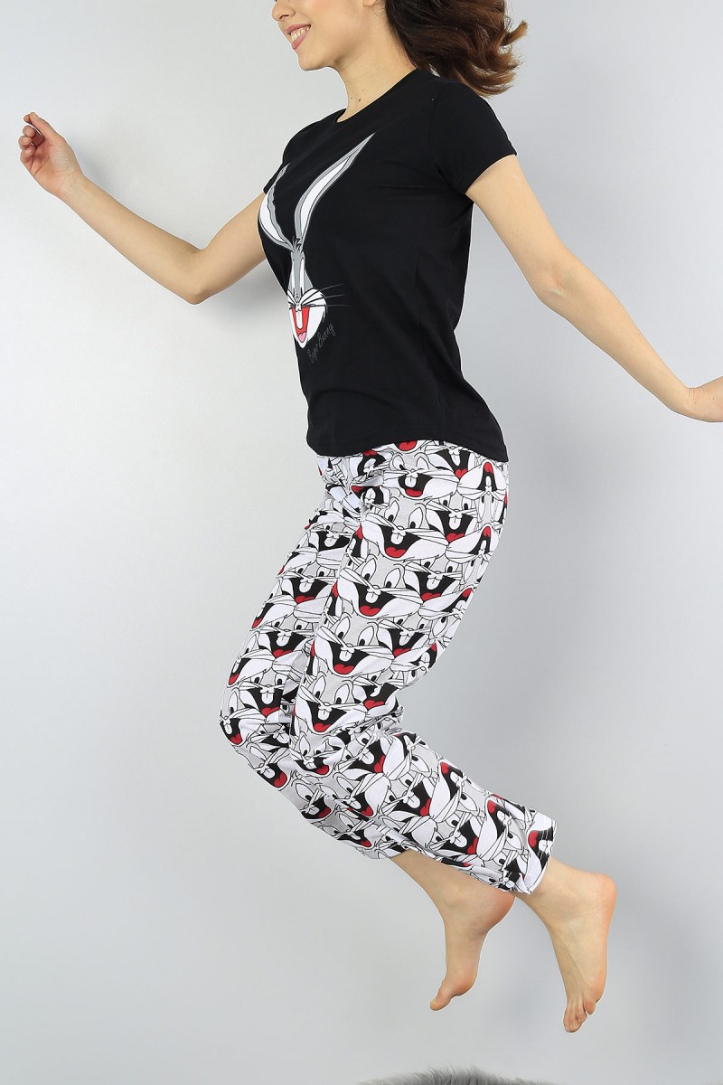 Siyah Baskılı Bayan Pijama Takımı 54641