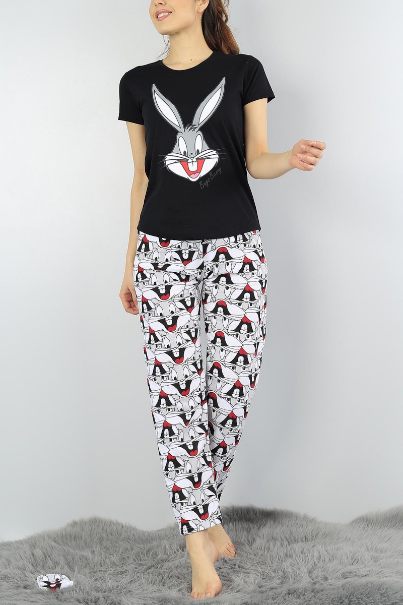Siyah Baskılı Bayan Pijama Takımı 54641