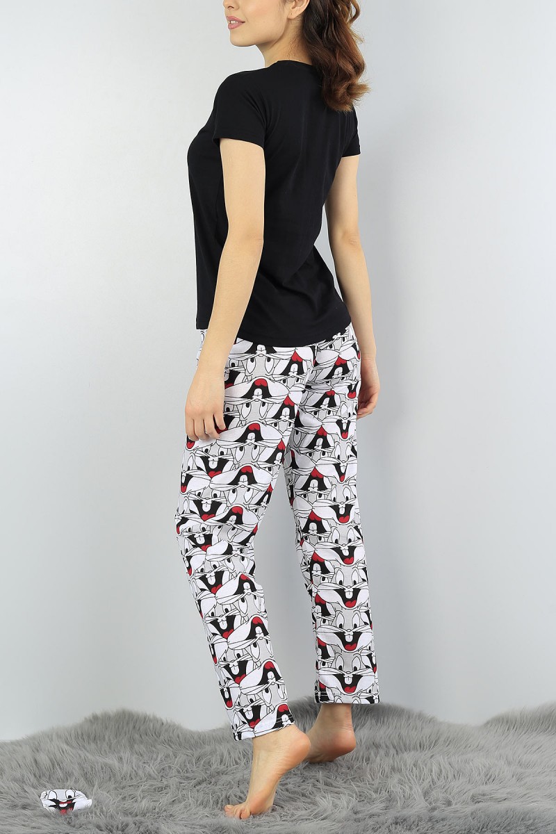 Siyah Baskılı Bayan Pijama Takımı 54641
