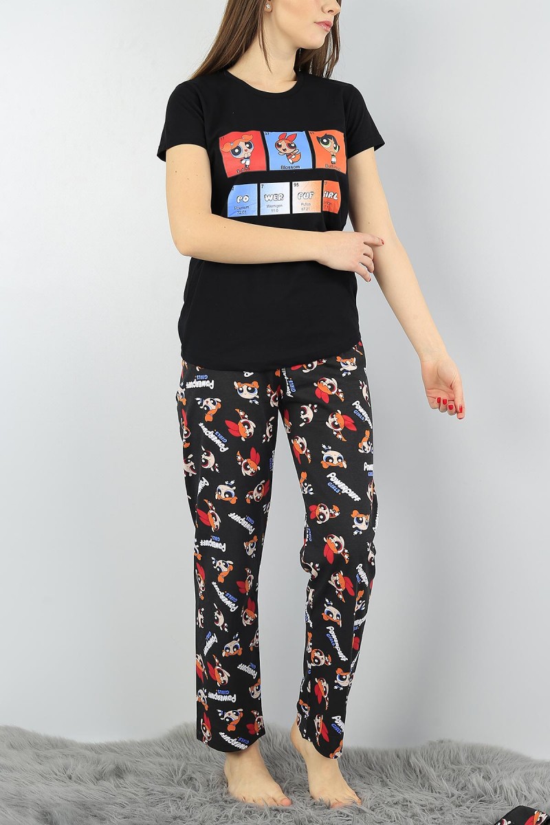 Siyah Baskılı Bayan Pijama Takımı 56822