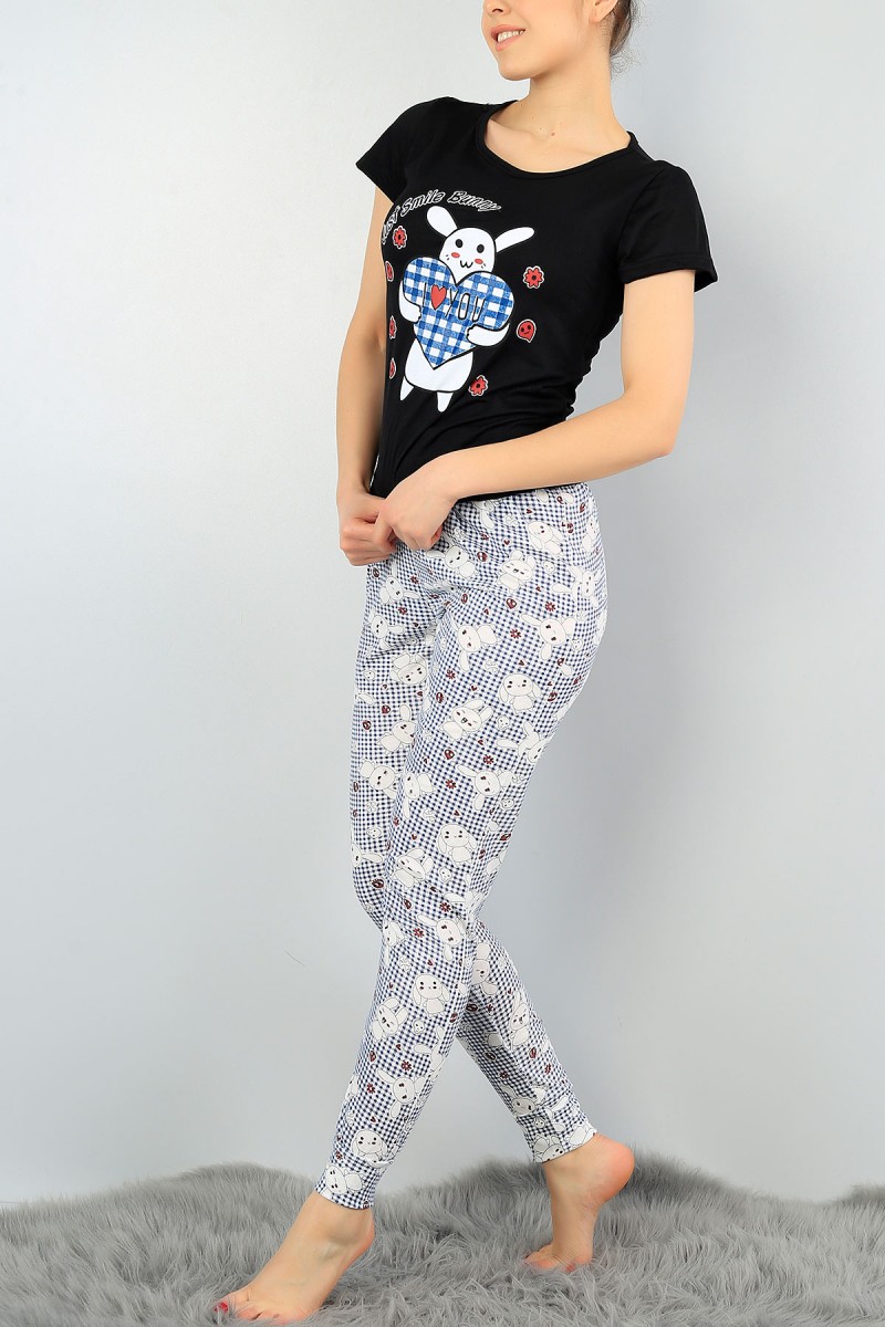 Siyah Baskılı Bayan Pijama Takımı 58391