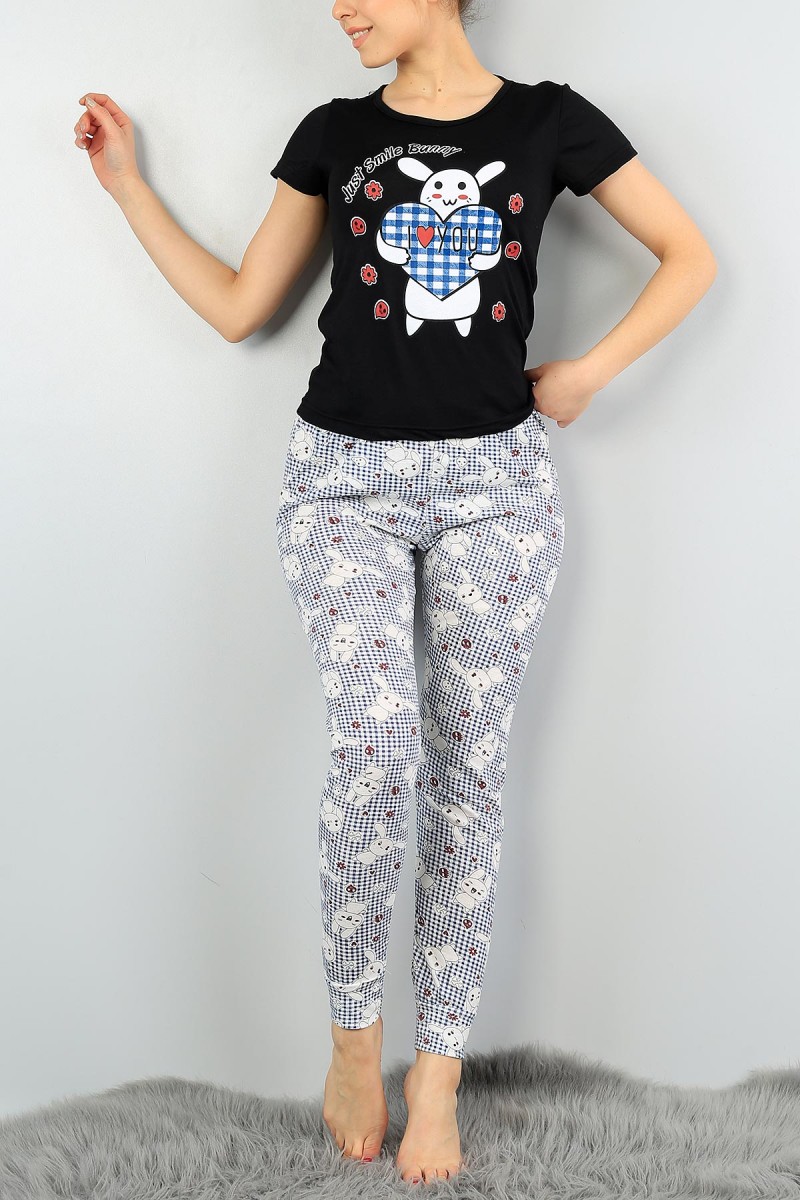 Siyah Baskılı Bayan Pijama Takımı 58391