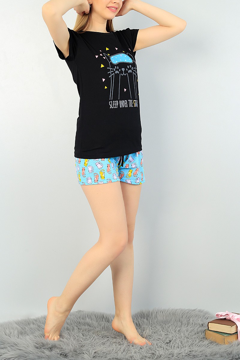 Siyah Baskılı Bayan Pijama Takımı 67016