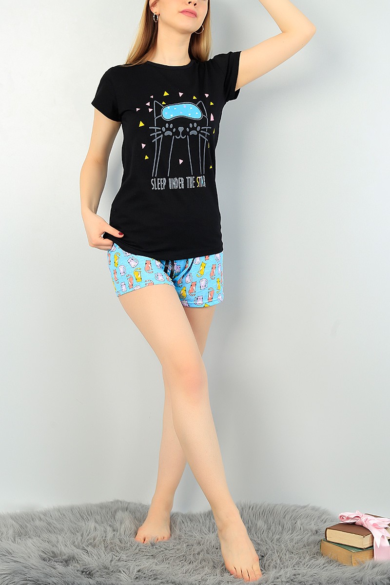 Siyah Baskılı Bayan Pijama Takımı 67016