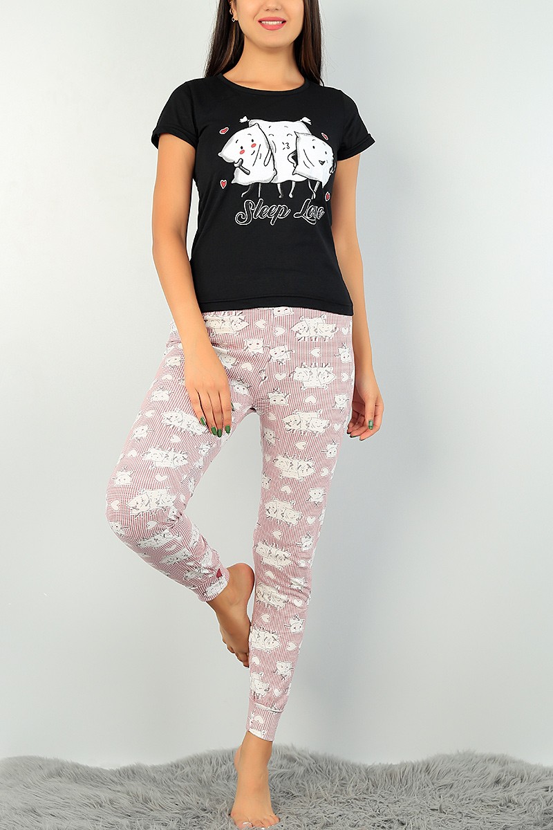 Siyah Baskılı Bayan Pijama Takımı 73471