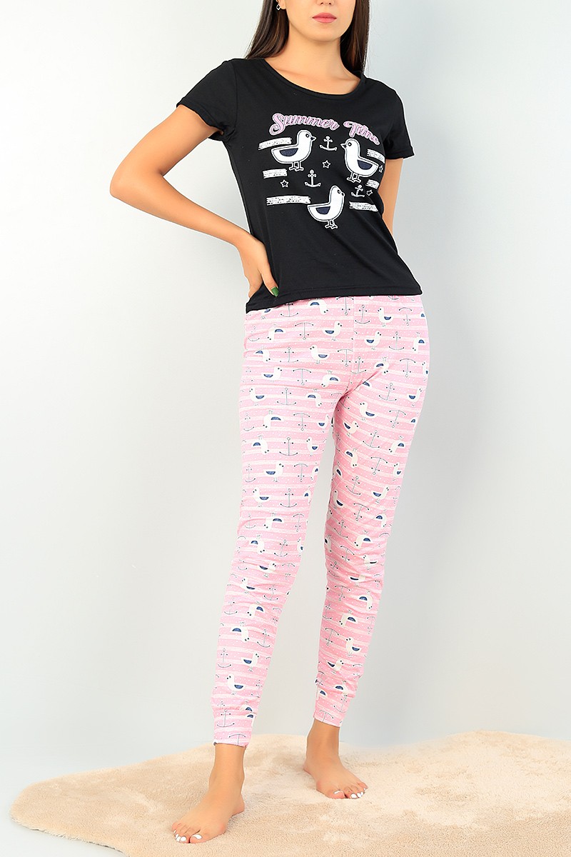 Siyah Baskılı Bayan Pijama Takımı 73583