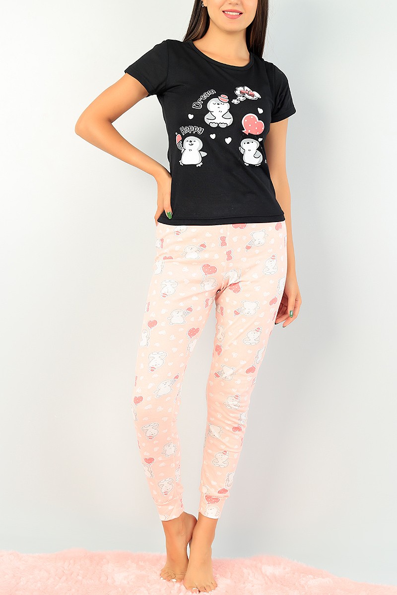 Siyah Baskılı Bayan Pijama Takımı 73592