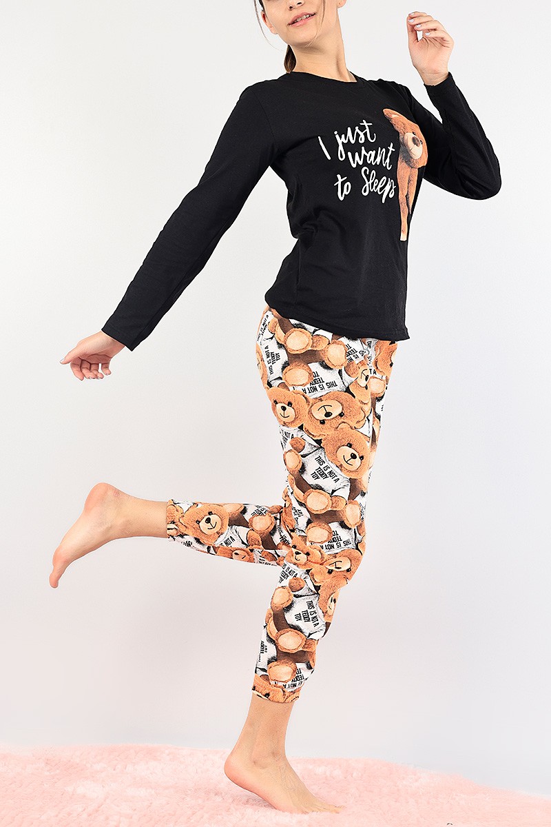Siyah Baskılı Bayan Pijama Takımı 87482