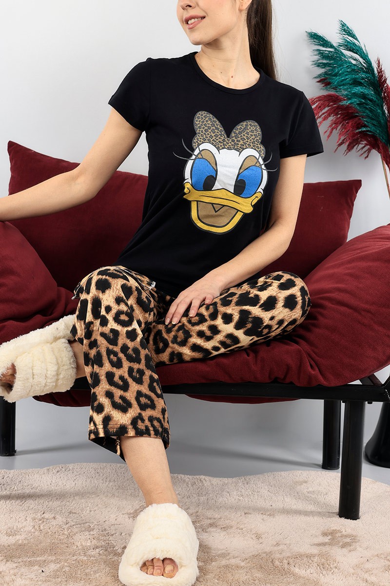 Siyah Baskılı Bayan Pijama Takımı 92059