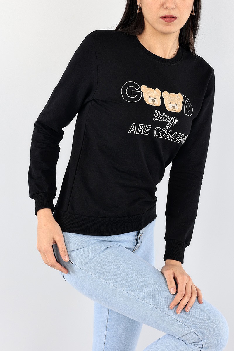 Siyah Baskılı Bayan Sweat 92120