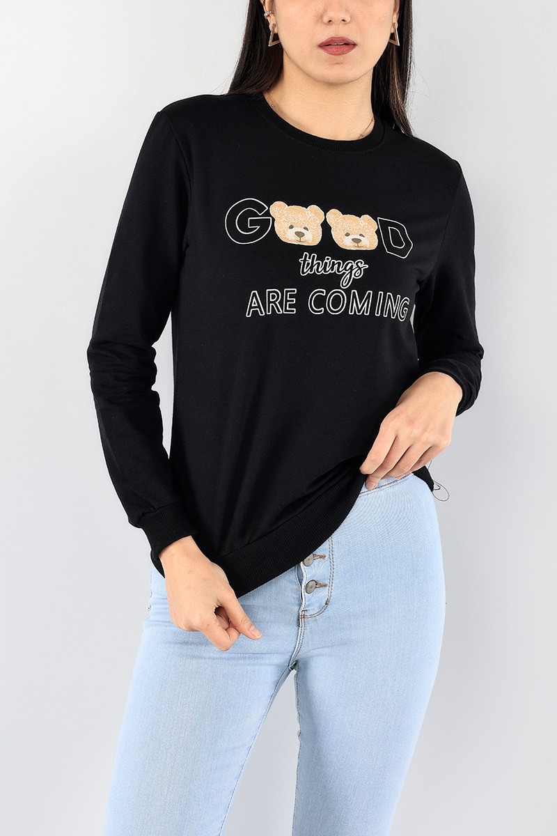 Siyah Baskılı Bayan Sweat 92120