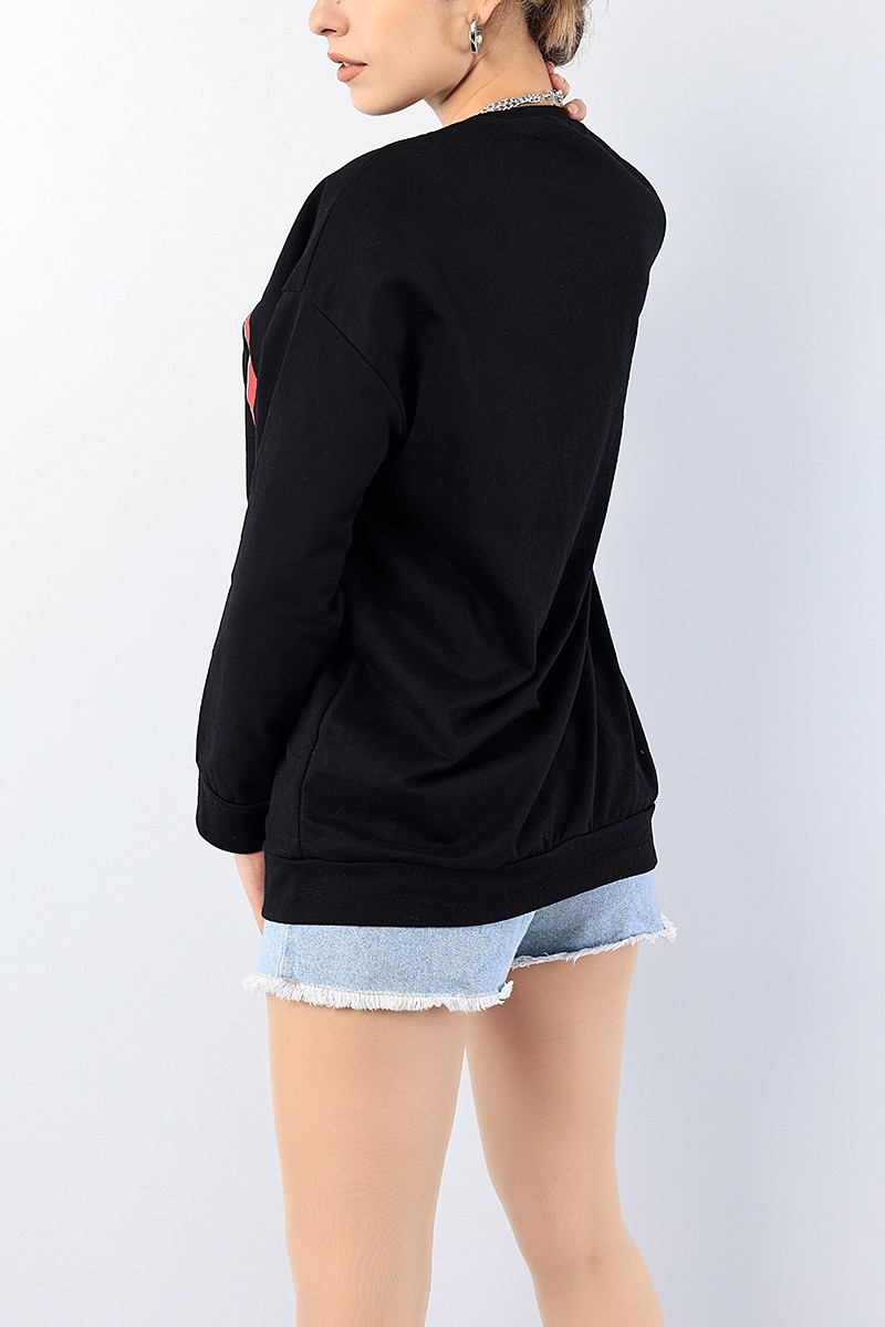 Siyah Baskılı Bayan Sweat Tunik 75645
