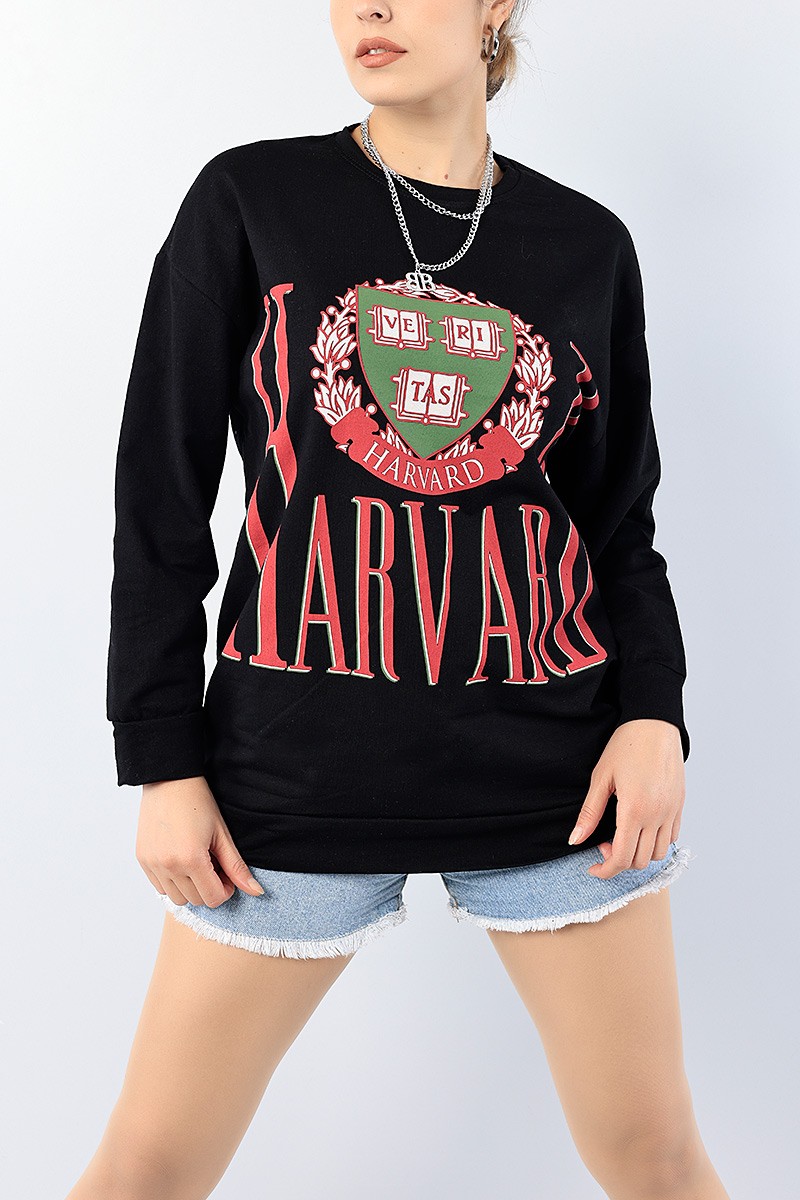 Siyah Baskılı Bayan Sweat Tunik 75645