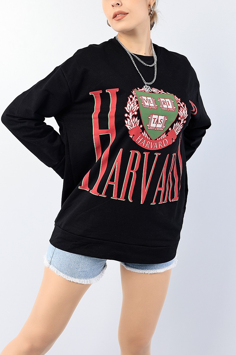Siyah Baskılı Bayan Sweat Tunik 75645