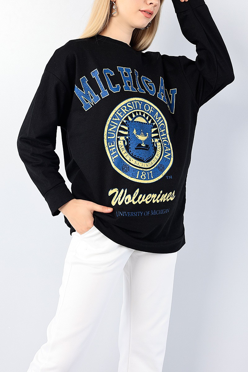 Siyah Baskılı Bayan Sweat Tunik 75654