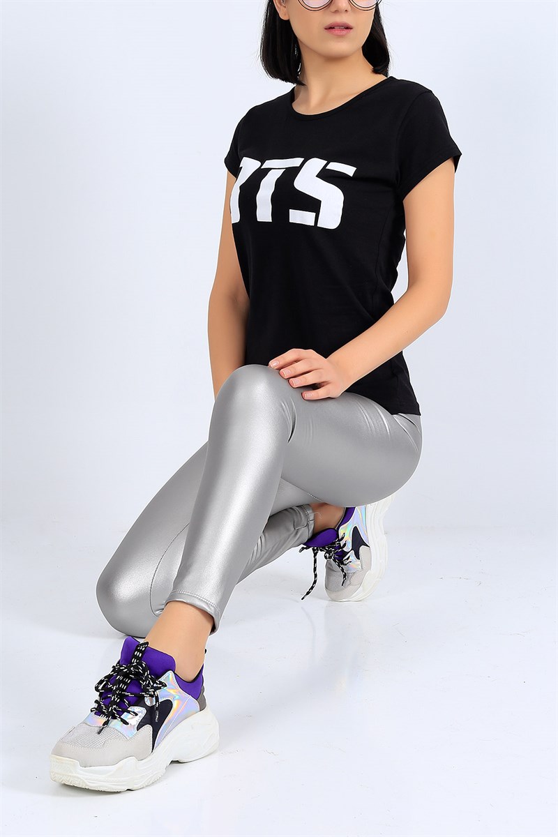 Siyah Baskılı Bayan Tişört 26841B