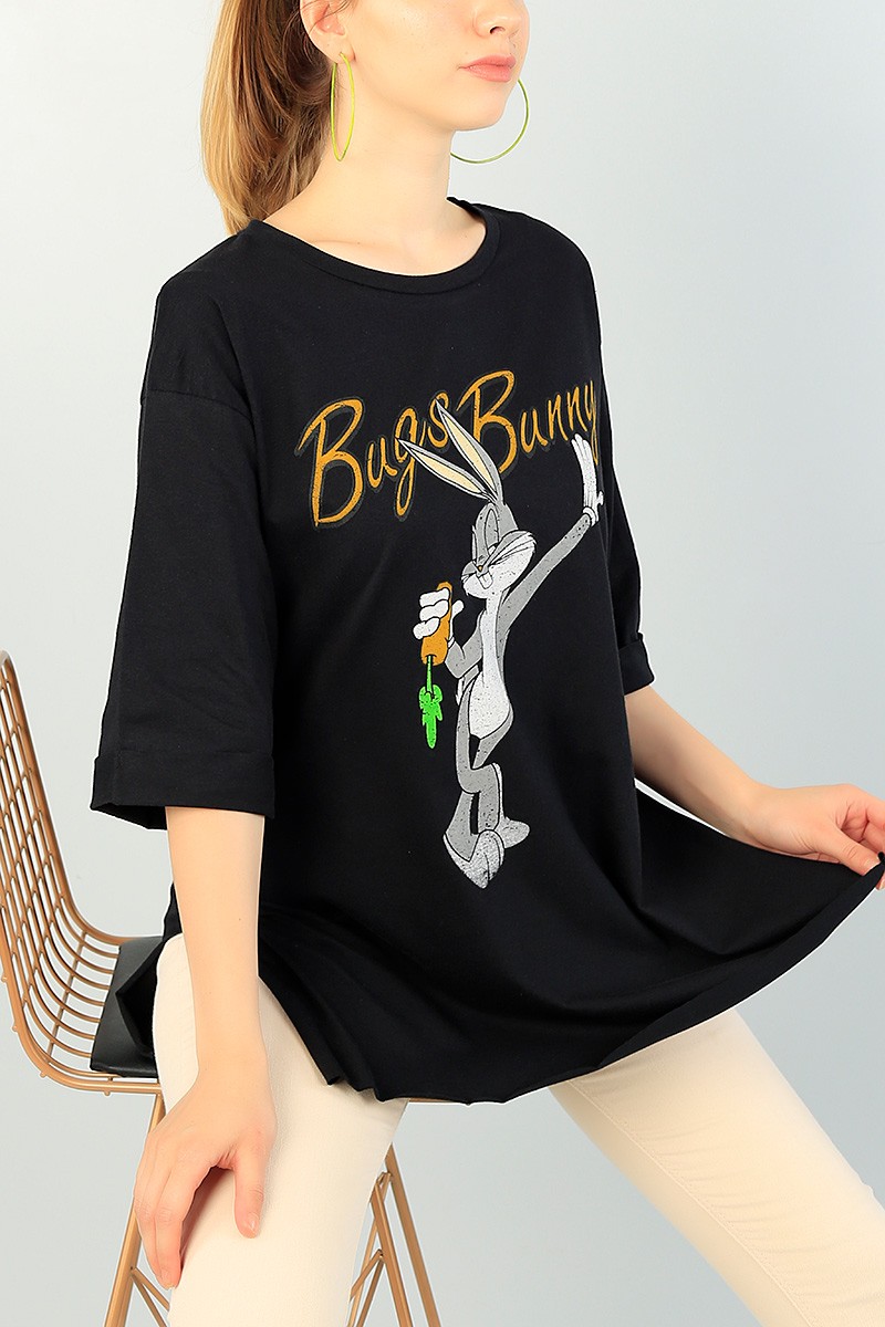 Siyah Baskılı Bayan Tişört 70294
