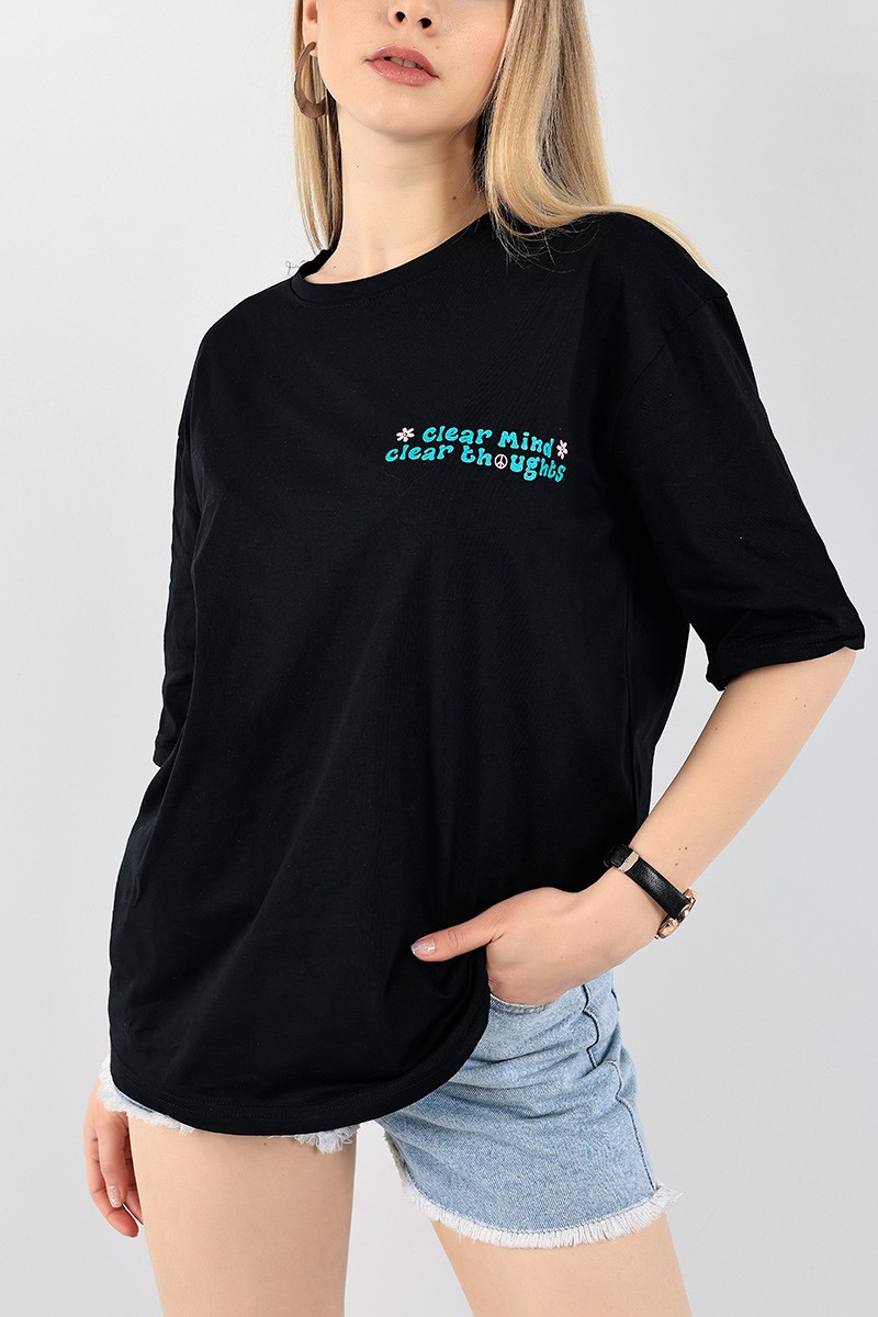 Siyah Baskılı Bayan Tişört 97060