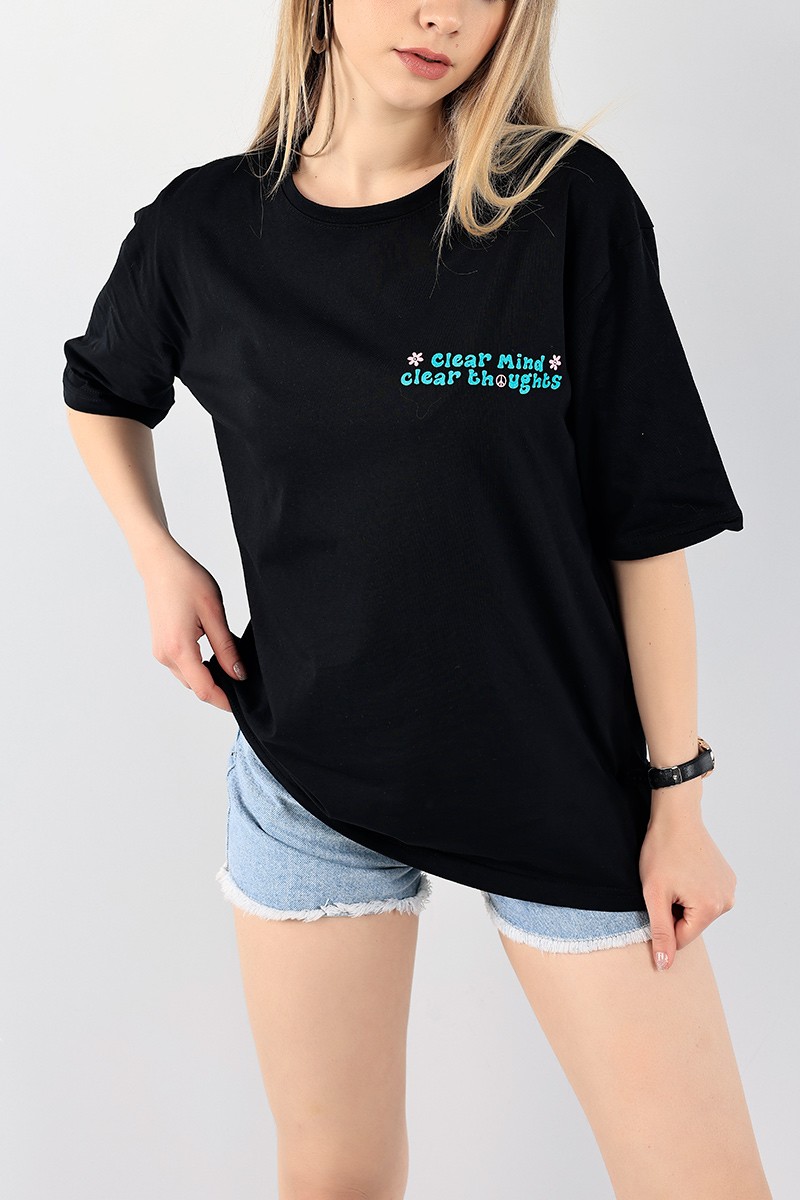 Siyah Baskılı Bayan Tişört 97060