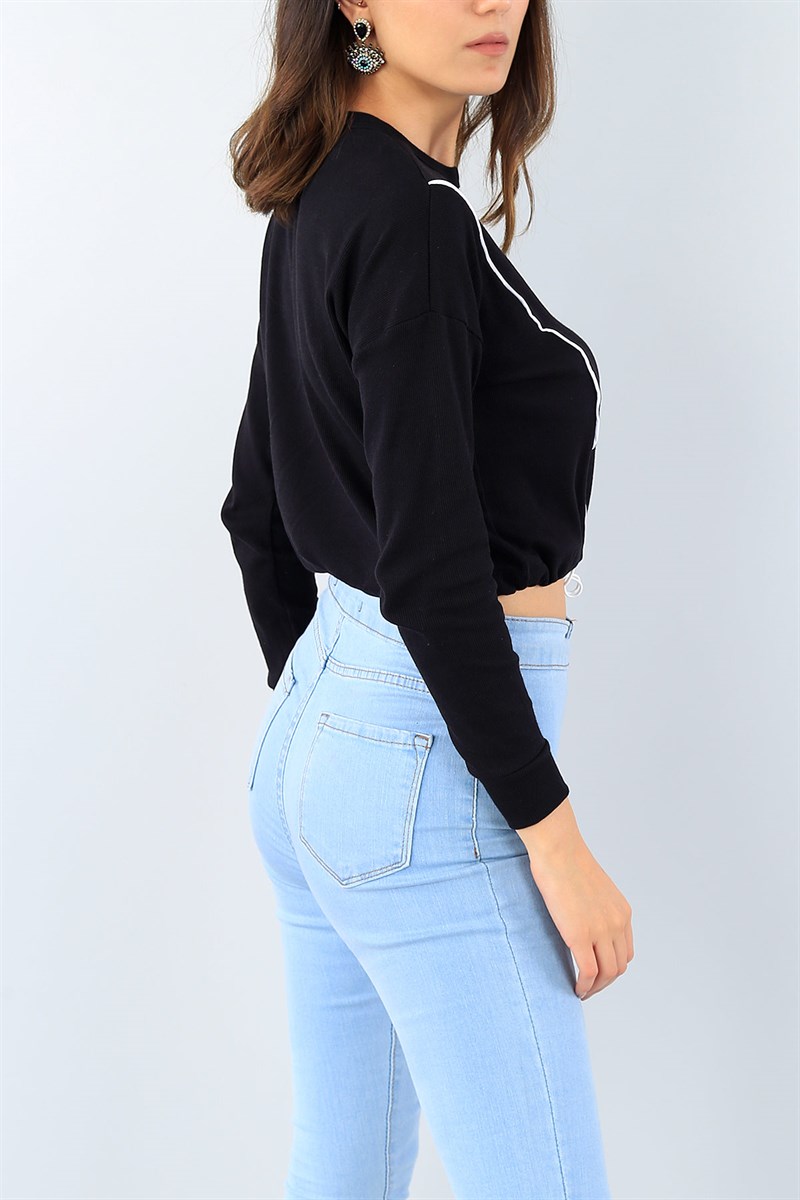 Siyah Baskılı Beli Sıkmalı Bayan Sweat 39572