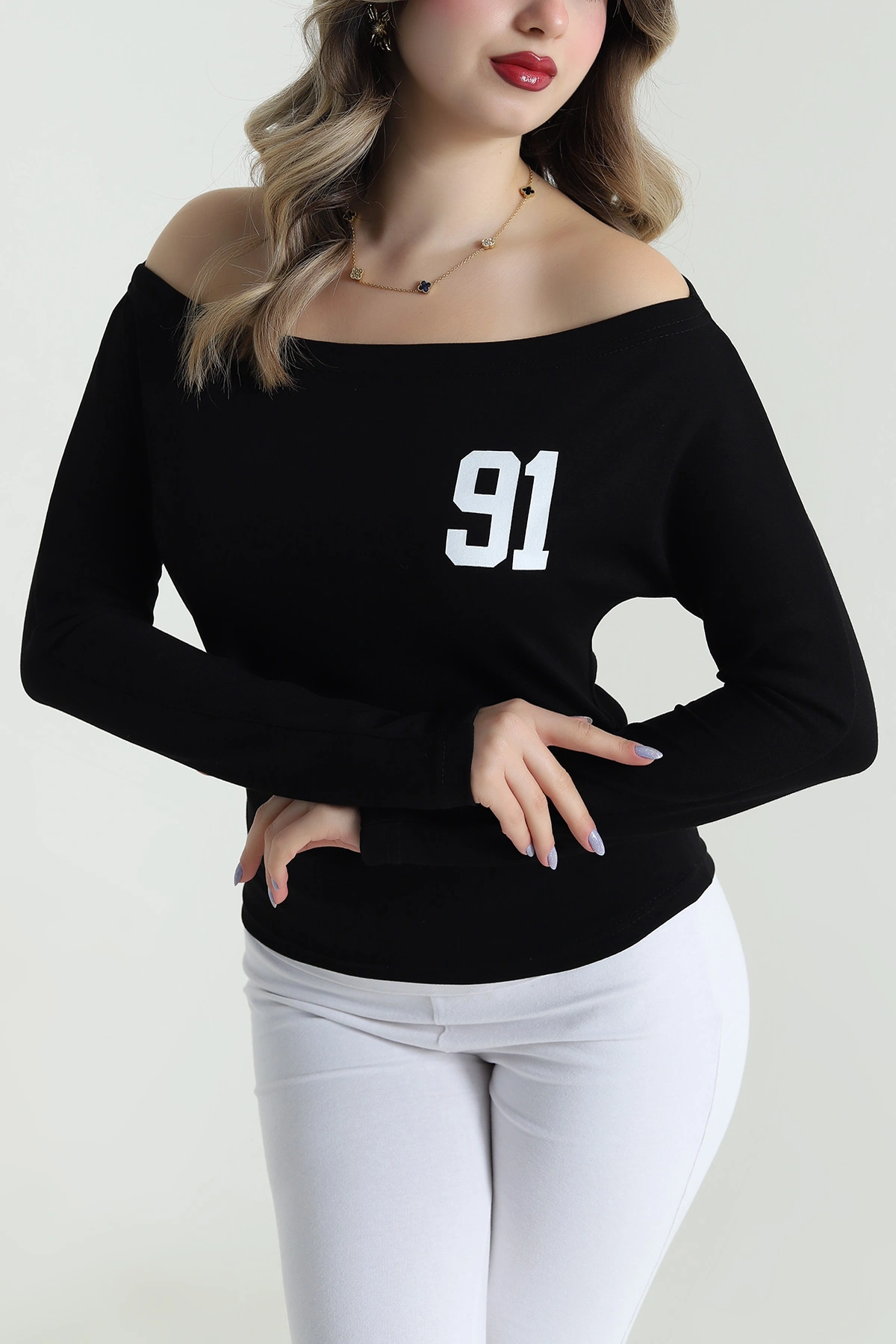 Siyah Baskılı Büzgülü Oysho Kadın Bluz 491797