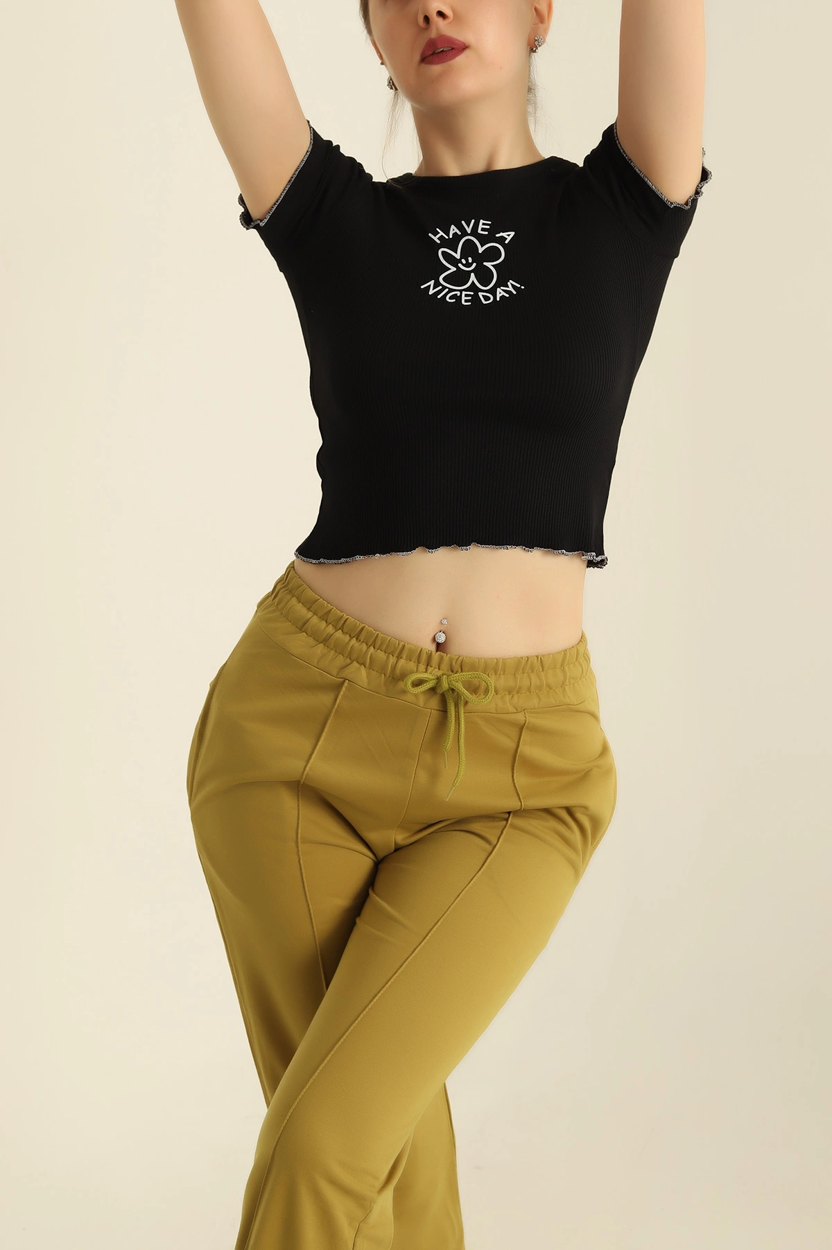 Siyah Baskılı Fitilli Bayan Bluz 279668