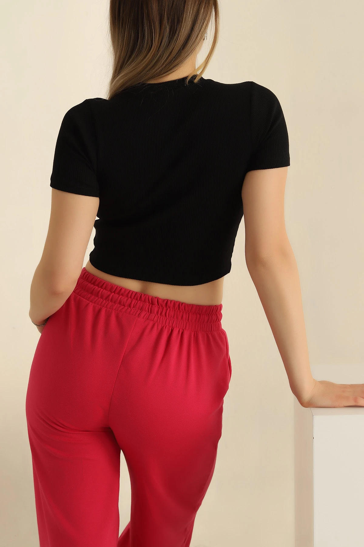 Siyah Baskılı Fitilli Bayan Tişört 262744