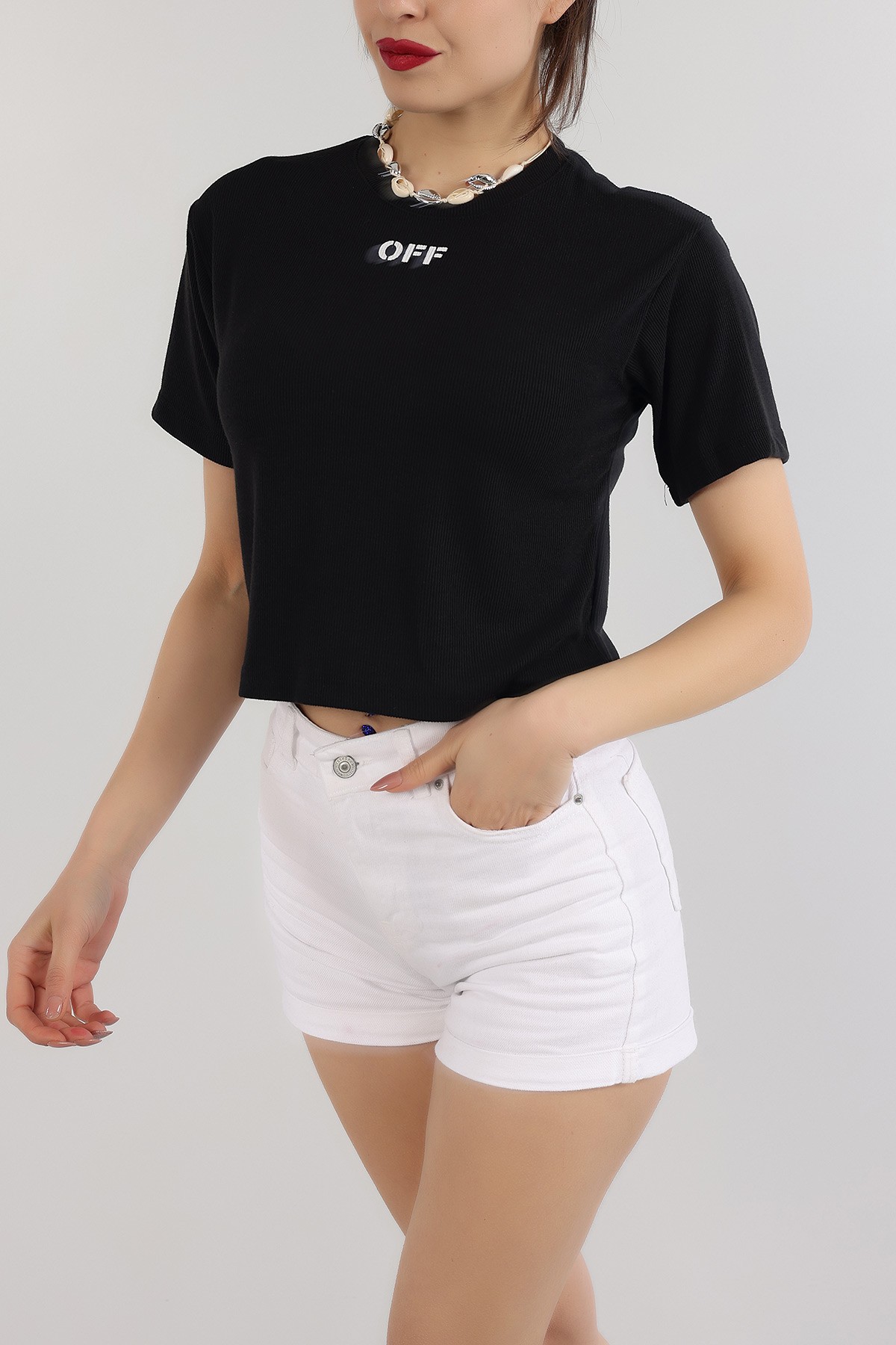 Siyah Baskılı Fitilli Bluz 164817