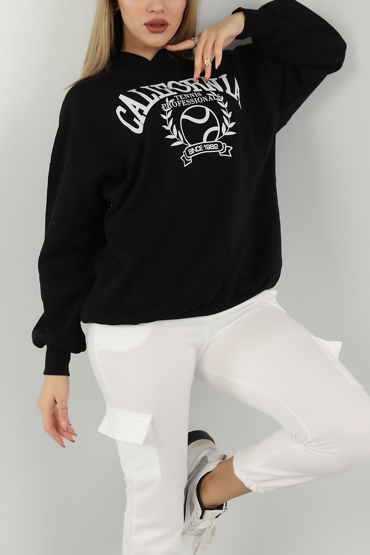 Siyah Baskılı İçi Şardonlu Bayan Sweat 145007