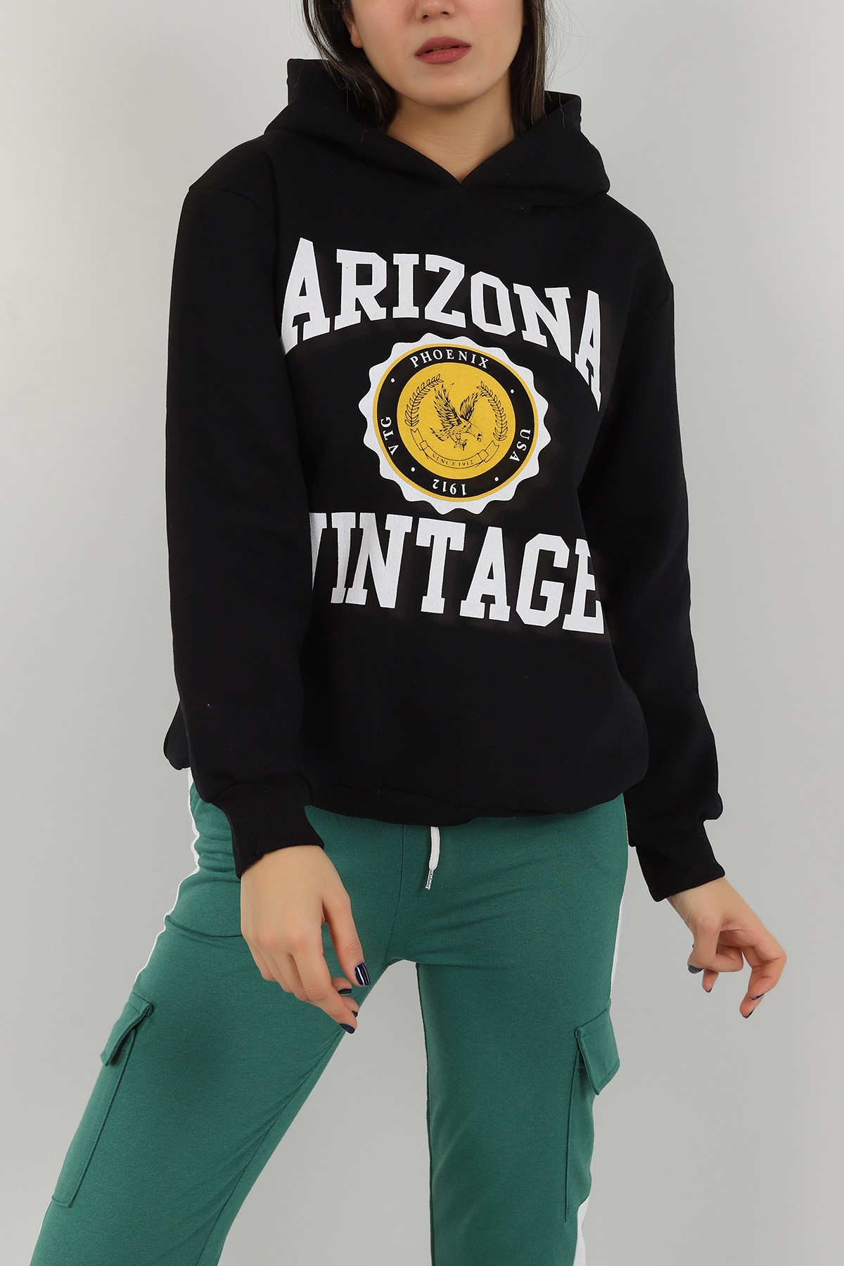 Siyah Baskılı İçi Şardonlu Bayan Sweat 146325