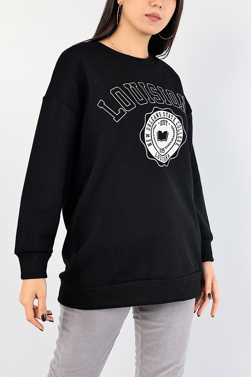 Siyah Baskılı İçi Şardonlu Bayan Sweat 85008