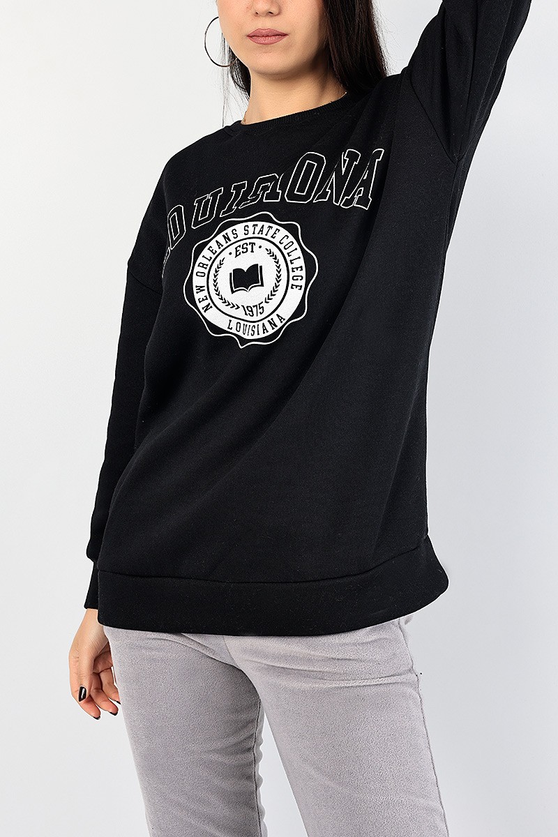 Siyah Baskılı İçi Şardonlu Bayan Sweat 85008