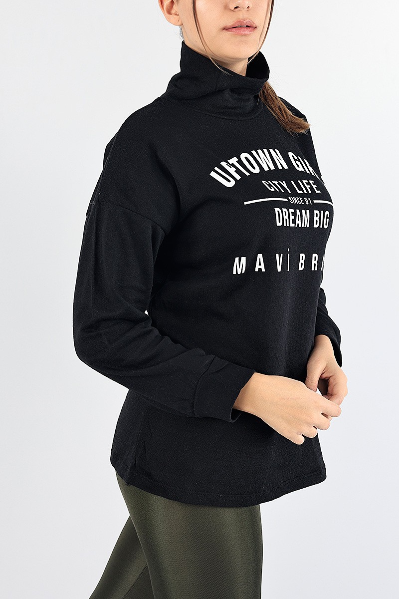 Siyah Baskılı İçi Şardonlu Bayan Sweat 88345