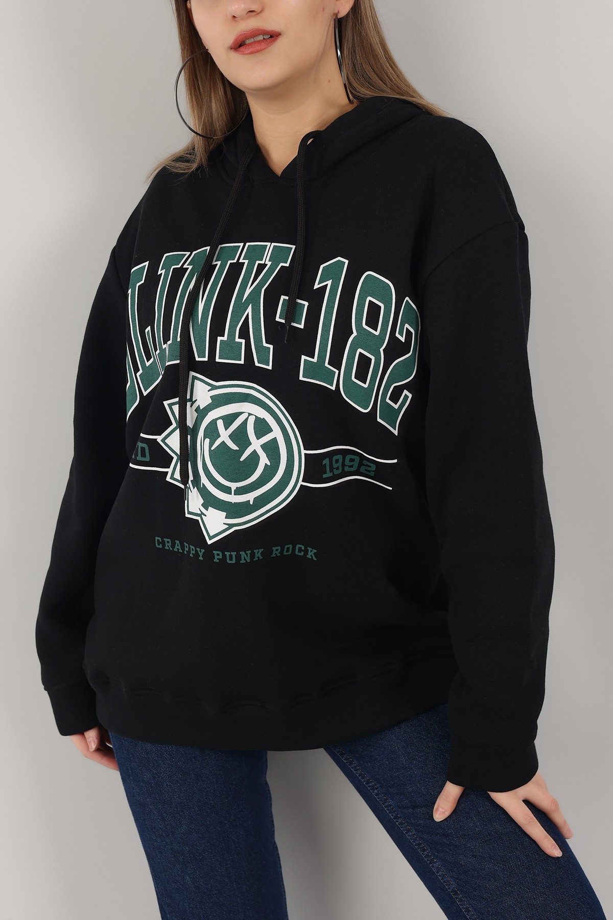 Siyah Baskılı İçi Şardonlu Bayan Sweat -T 149381