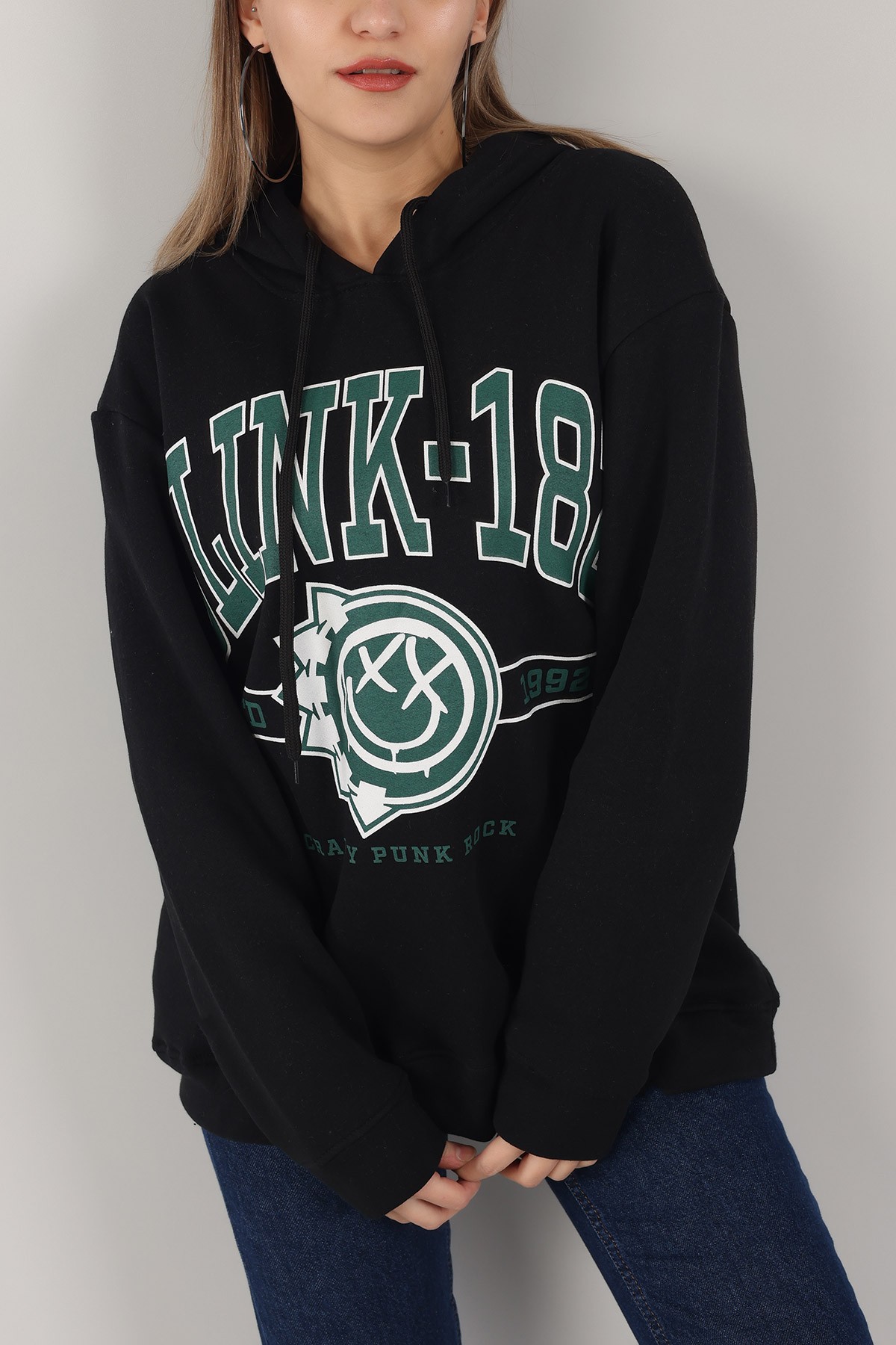 Siyah Baskılı İçi Şardonlu Bayan Sweat -T 149381