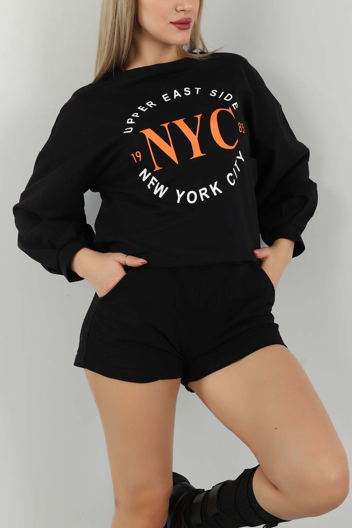 Siyah Baskılı İki İp Bayan Sweat 143682