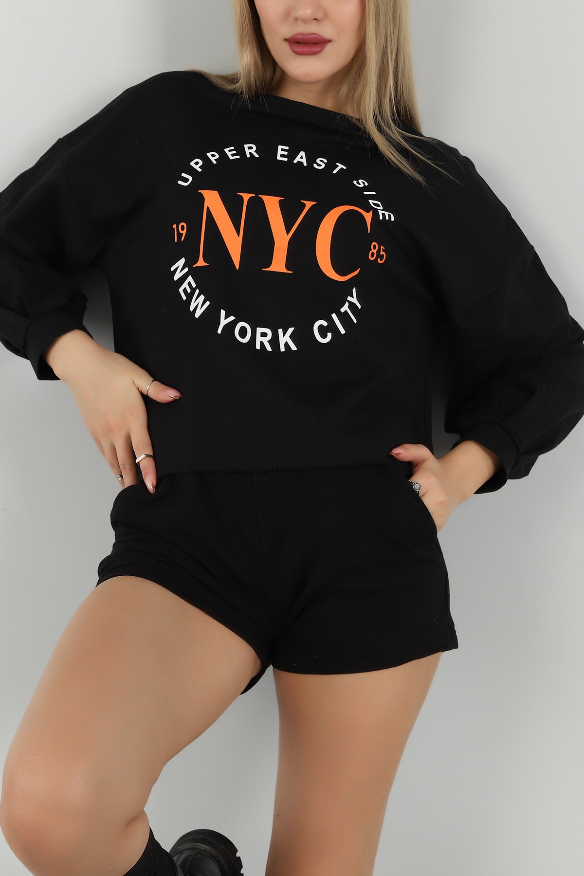 Siyah Baskılı İki İp Bayan Sweat 143682