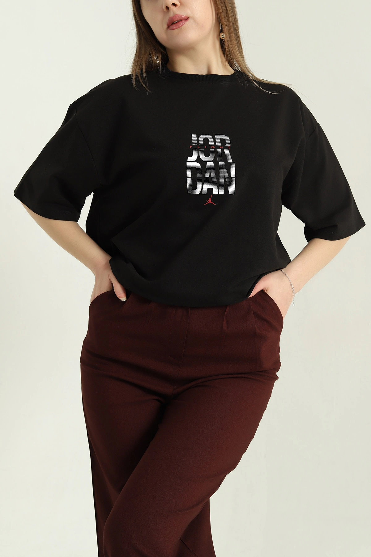 Siyah Baskılı İki İp Bayan Tişört 337255