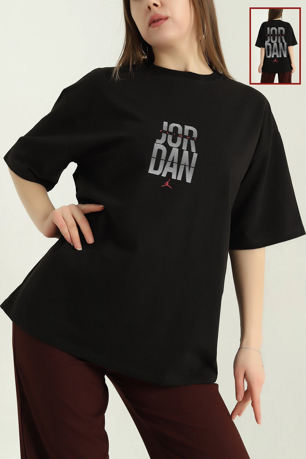 Siyah Baskılı İki İp Bayan Tişört 337255