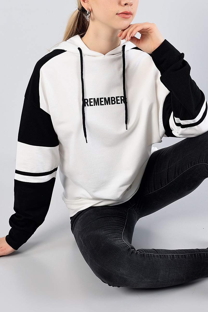 Siyah Baskılı Kapüşonlu Sweat Tunik 81214