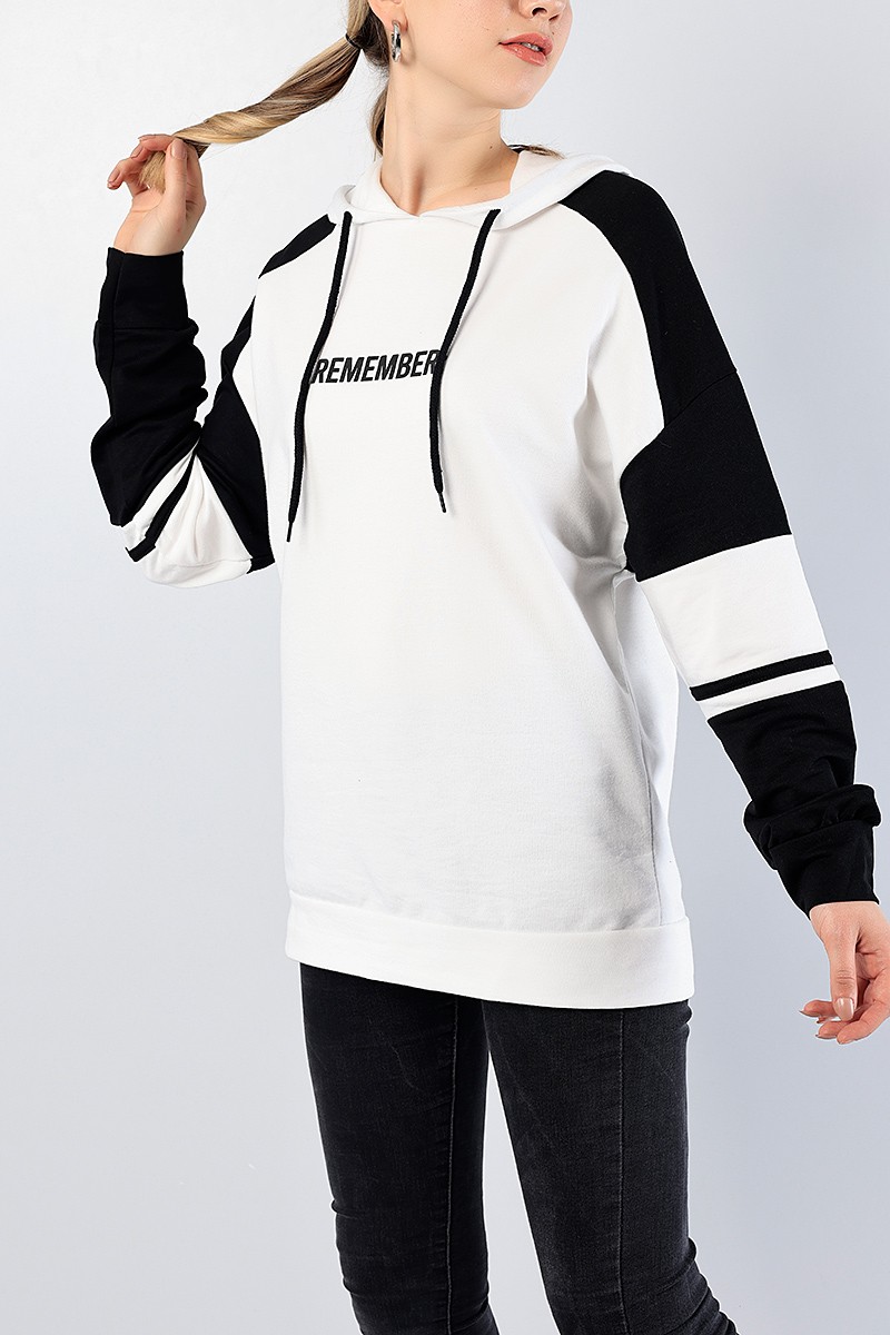 Siyah Baskılı Kapüşonlu Sweat Tunik 81214