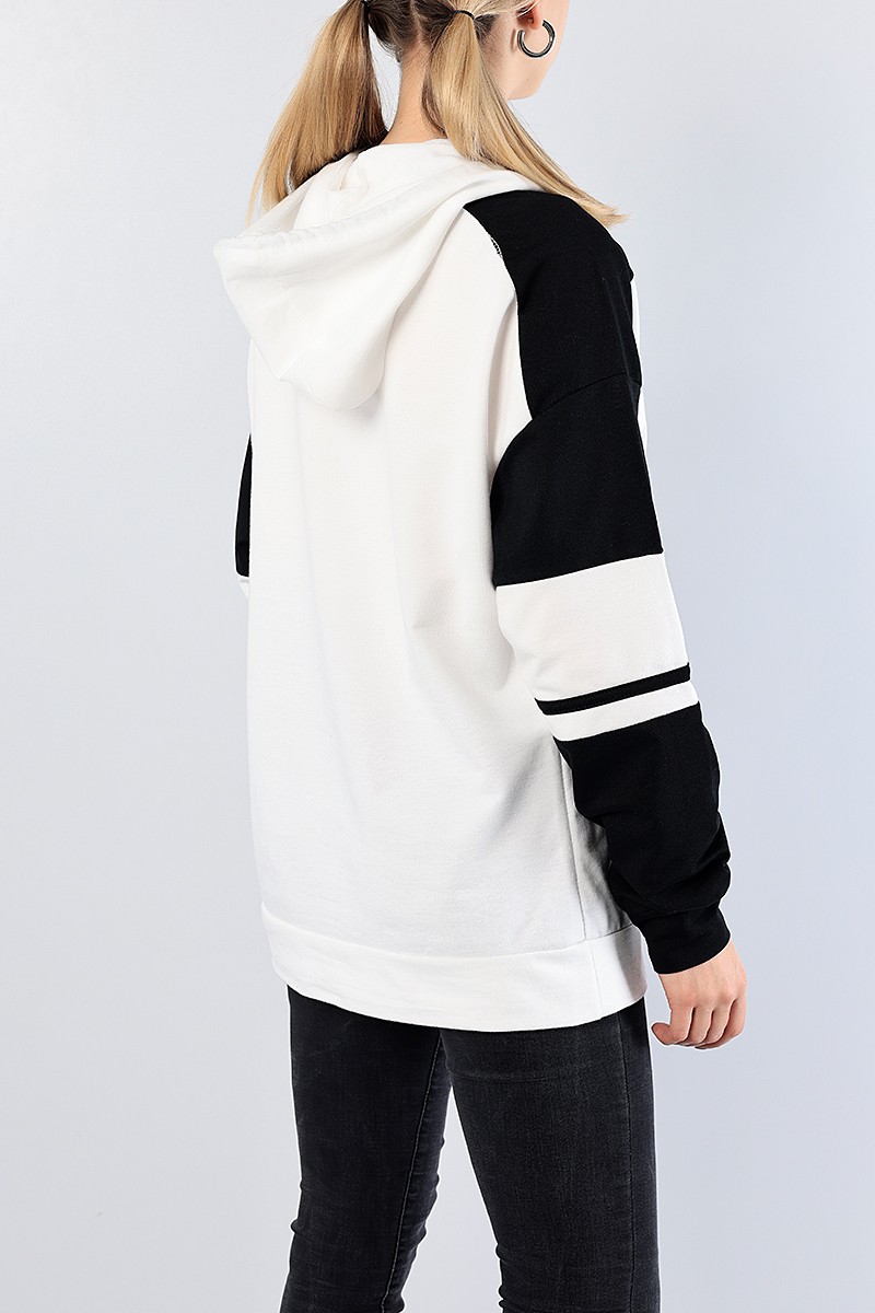 Siyah Baskılı Kapüşonlu Sweat Tunik 81214